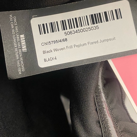 PrettyLittleThing Black Woven Frill Peplum Flared Jumpsuit Size 2 Nwt - Picture 8 of 8